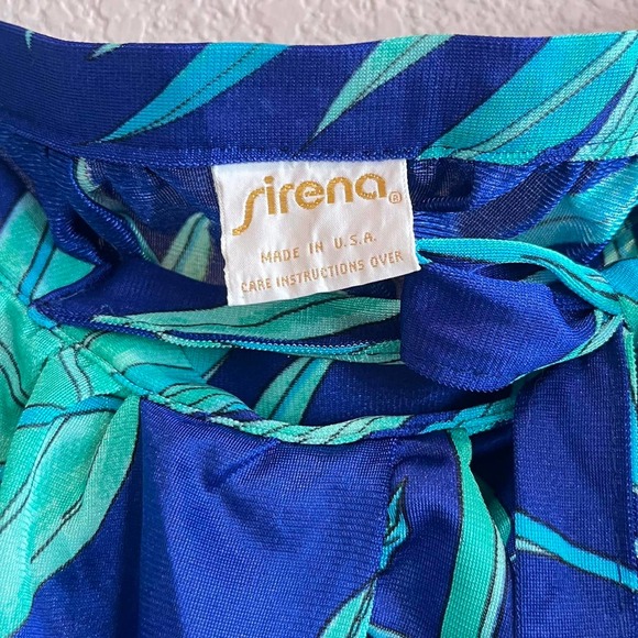 VTG 70S BLUE & GREEN FLORAL RUFFLE WRAP SKIRT W/ SLIT - Picture 6 of 7